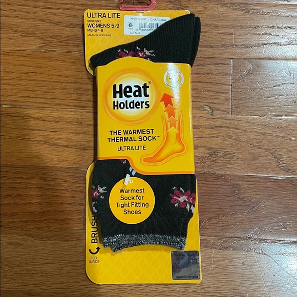 Heat Holders charcoal with flowers design Thermal Socks w- 5-9 m4-8 - Picture 1 of 5